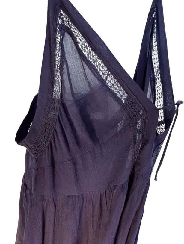 Free People Navy Blue Sheer V-Neck Lace Trim Babydoll Slip Dress 14