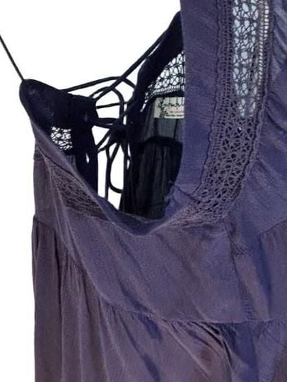 Free People Navy Blue Sheer V-Neck Lace Trim Babydoll Slip Dress 15