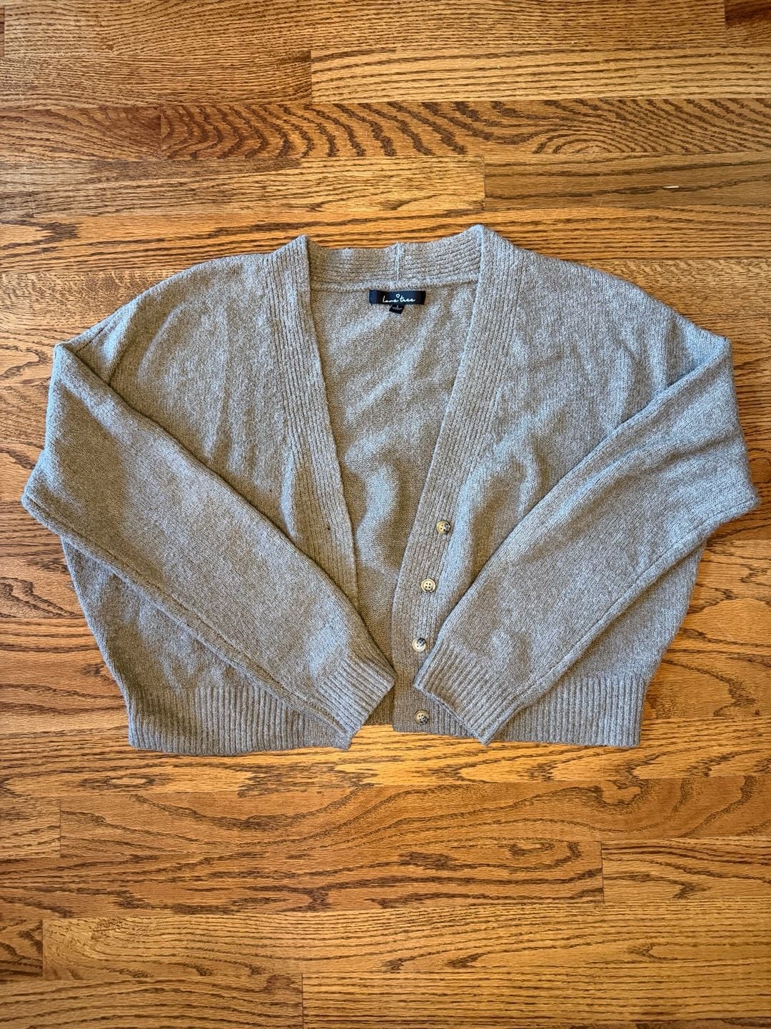 Love Tree brown Ribbed Cropped Cardigan Knit Sweater Size L 2