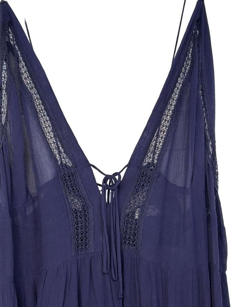 Free People Navy Blue Sheer V-Neck Lace Trim Babydoll Slip Dress 5