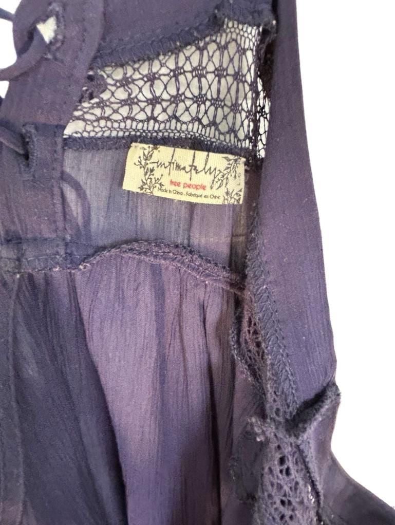 Free People Navy Blue Sheer V-Neck Lace Trim Babydoll Slip Dress 12