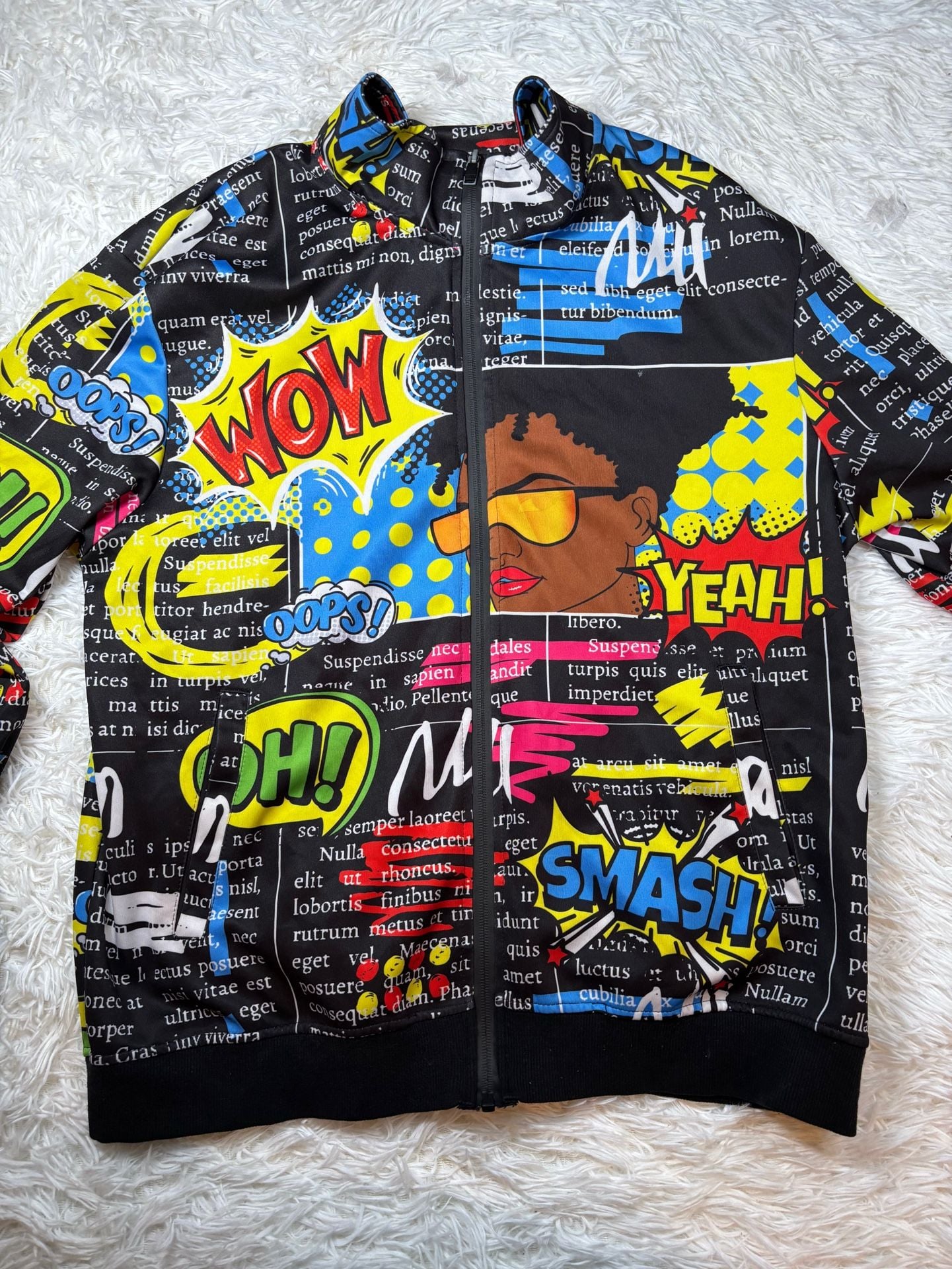 Encrypted Comic Style Full Zip Jacket Size Large 2