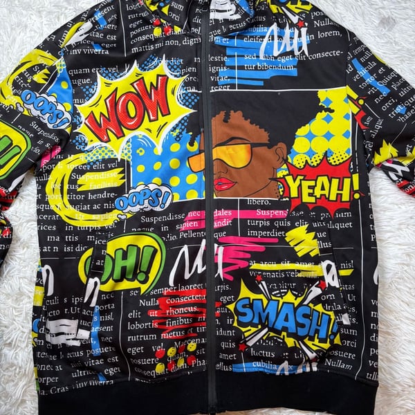 Encrypted Comic Style Full Zip Jacket Size Large