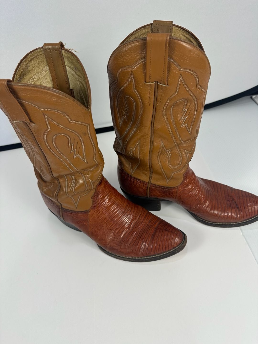 Cowtown Teju Lizard Cowboy Boots Mens 12 B Narrow Cognac Brown Exotic Western 2
