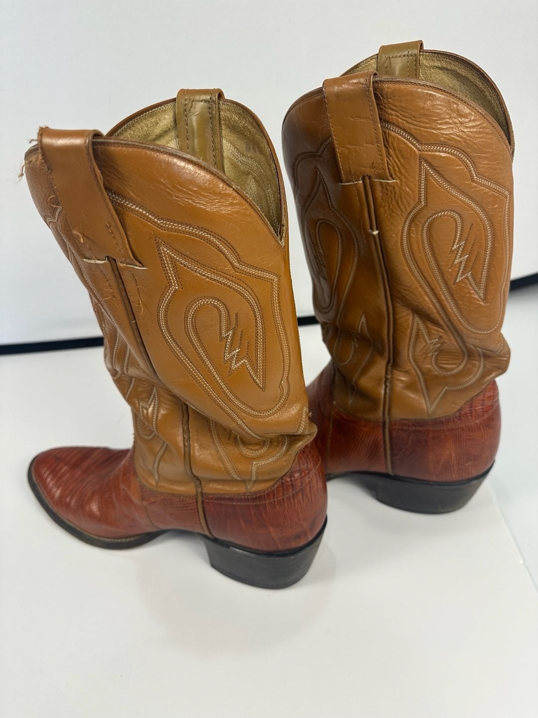 Cowtown Teju Lizard Cowboy Boots Mens 12 B Narrow Cognac Brown Exotic Western 3