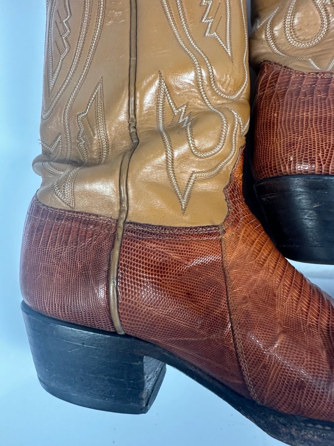 Cowtown Teju Lizard Cowboy Boots Mens 12 B Narrow Cognac Brown Exotic Western 5