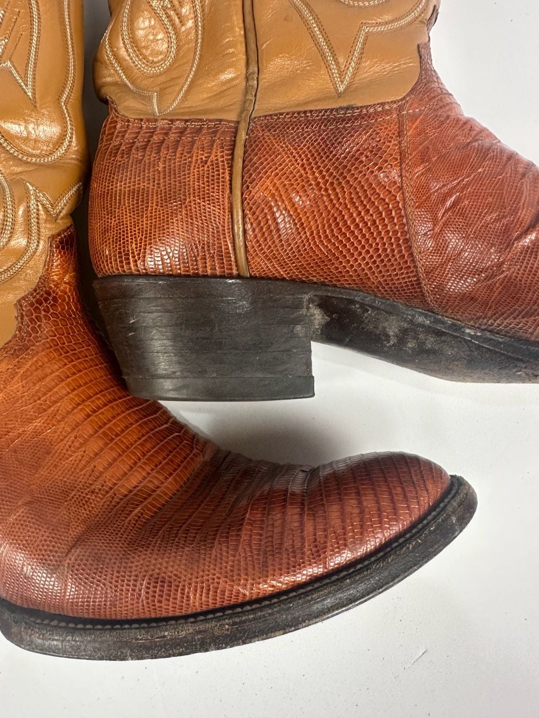 Cowtown Teju Lizard Cowboy Boots Mens 12 B Narrow Cognac Brown Exotic Western 6