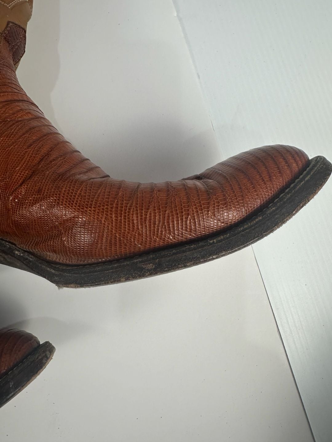 Cowtown Teju Lizard Cowboy Boots Mens 12 B Narrow Cognac Brown Exotic Western 7