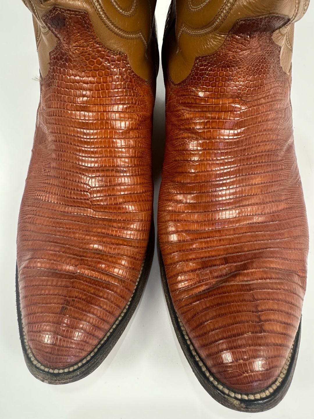 Cowtown Teju Lizard Cowboy Boots Mens 12 B Narrow Cognac Brown Exotic Western 8