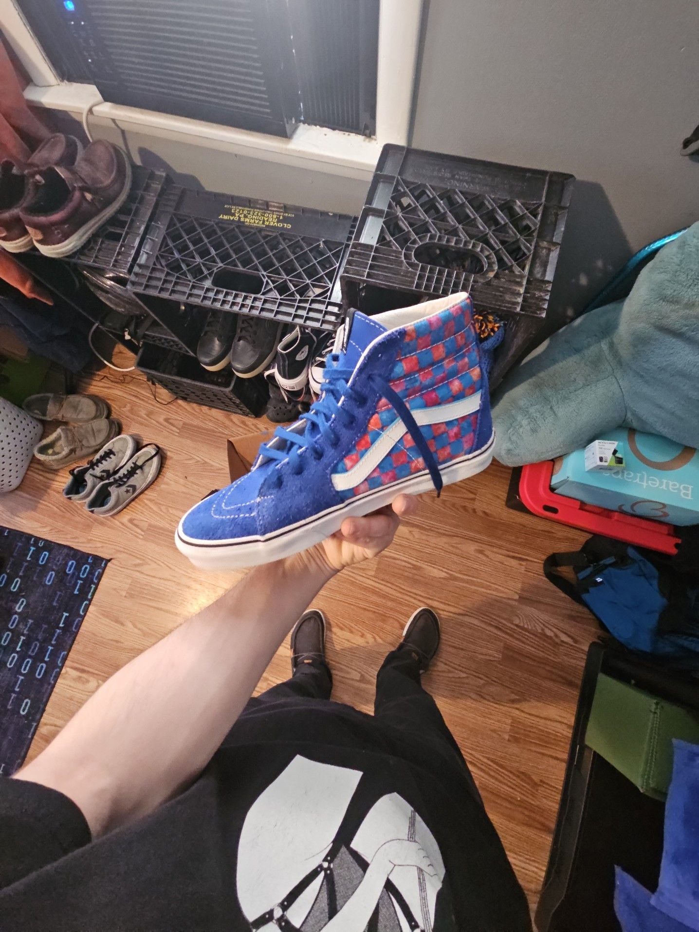 Vans Sk8-Hi Awake NY Blue Red Checkerboard Suede Shoes Size 9.5 7