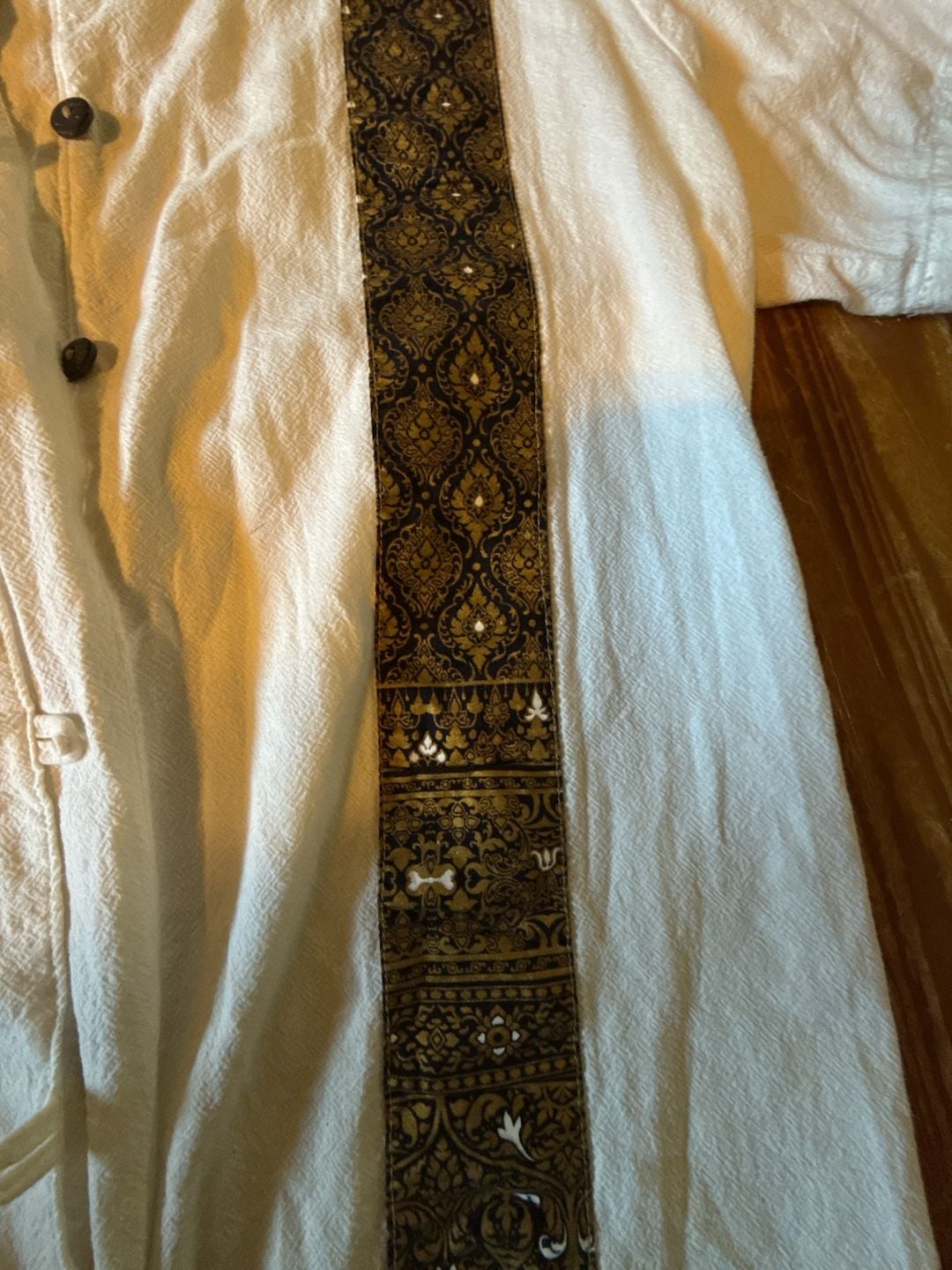 Thai Traditional Cotton Hippie Nehru Shirt with Gold Brocade Trim 6