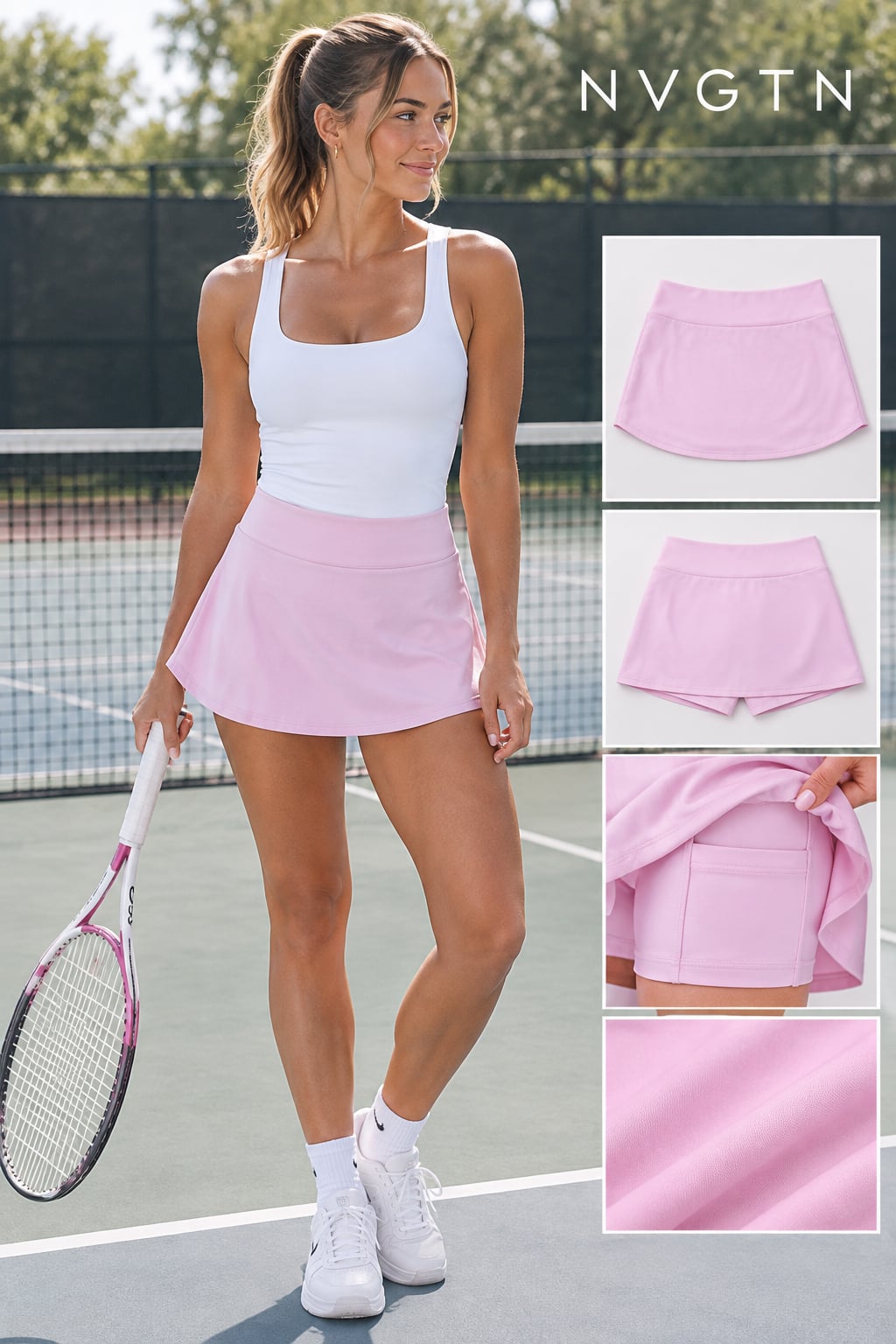 NVGTN Pink Seamless Tennis Skort Built In Shorts Pockets Athletic 2