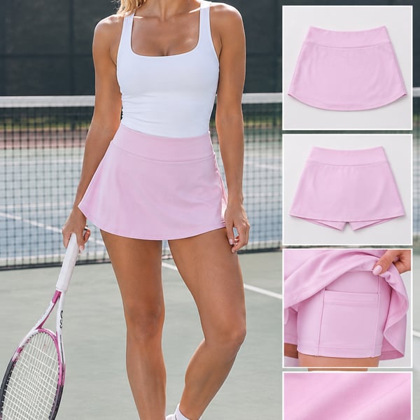 NVGTN Pink Seamless Tennis Skort Built In Shorts Pockets Athletic
