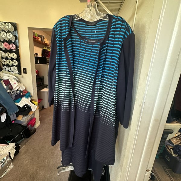 Ming Wang Blue Ombre Striped Knit Cardigan Sweater and Tank Top Twin Set
