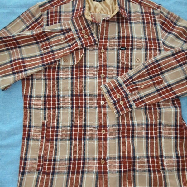 Obey Men's Plaid Flannel Button-Up Long Sleeve Shirt Brown Orange Size M