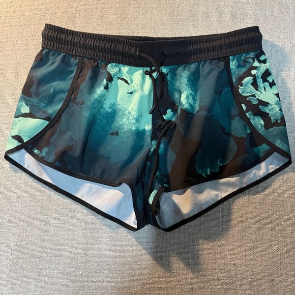 Fabletics Teal Black Abstract Floral Print Drawstring Athletic Shorts Size XS