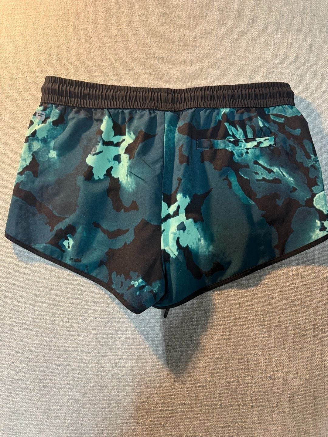 Fabletics Teal Black Abstract Floral Print Drawstring Athletic Shorts Size XS 4