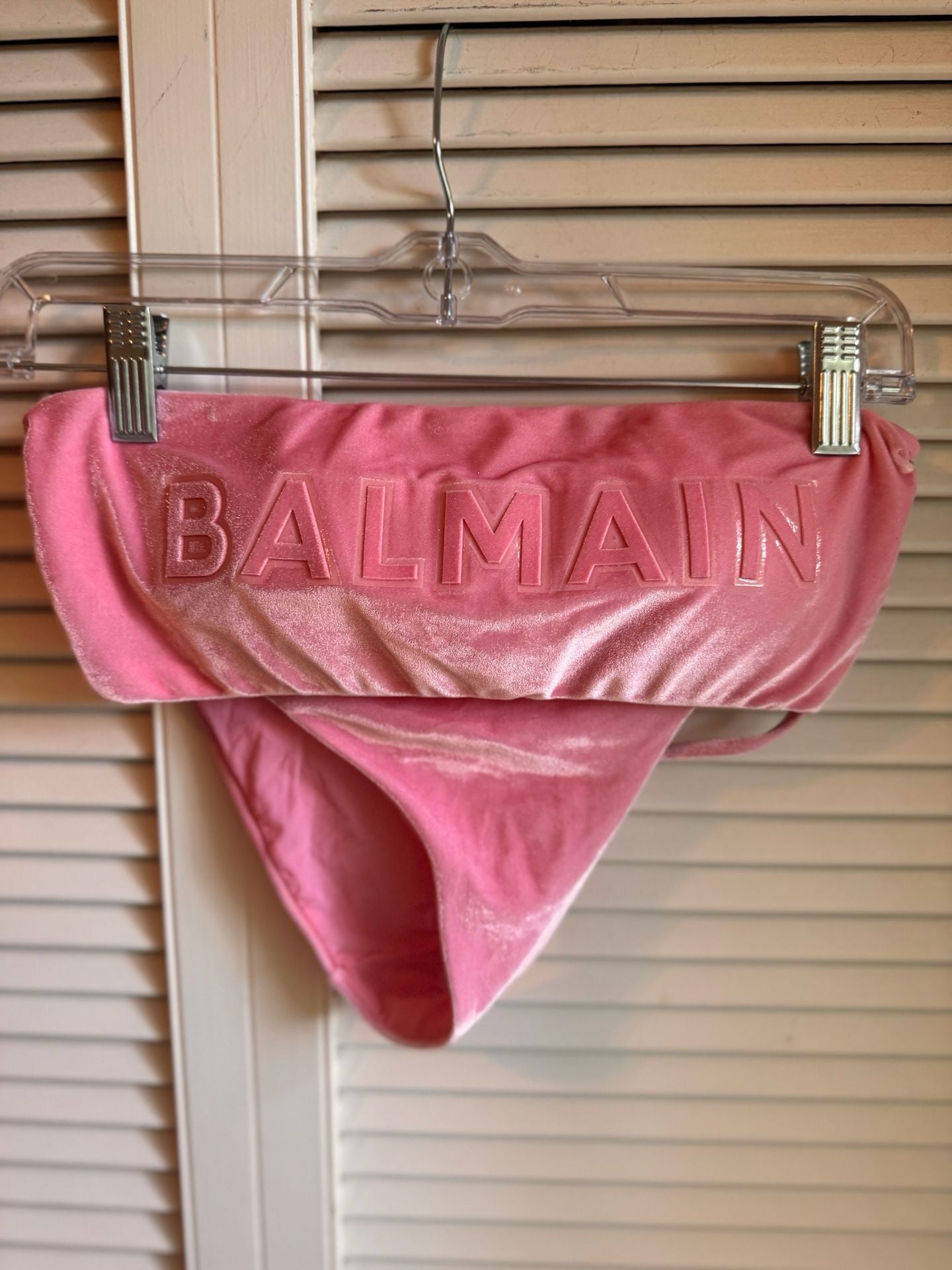 Balmain Logo-Embellished Velvet Bikini Set Pink 1