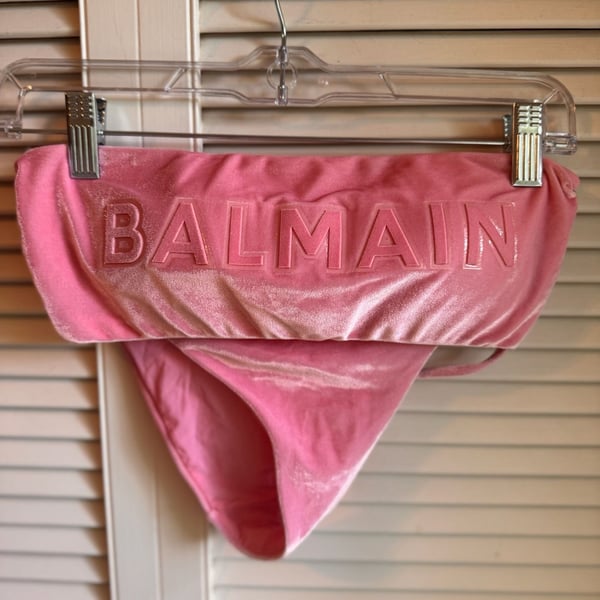 Balmain Logo-Embellished Velvet Bikini Set Pink