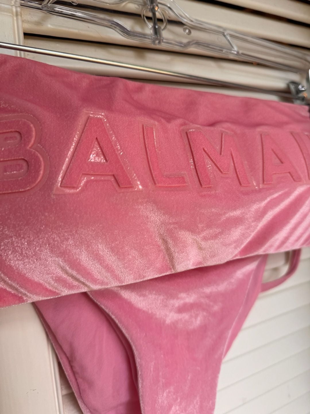 Balmain Logo-Embellished Velvet Bikini Set Pink 4