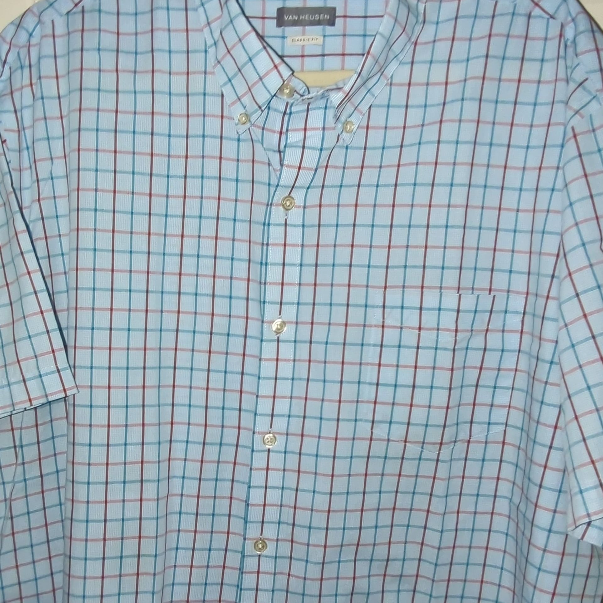 Van Heusen Classic Fit Short Sleeve Plaid Button Down Shirt Size XXL 2