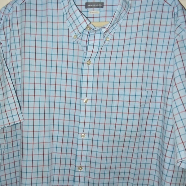 Van Heusen Classic Fit Short Sleeve Plaid Button Down Shirt Size XXL