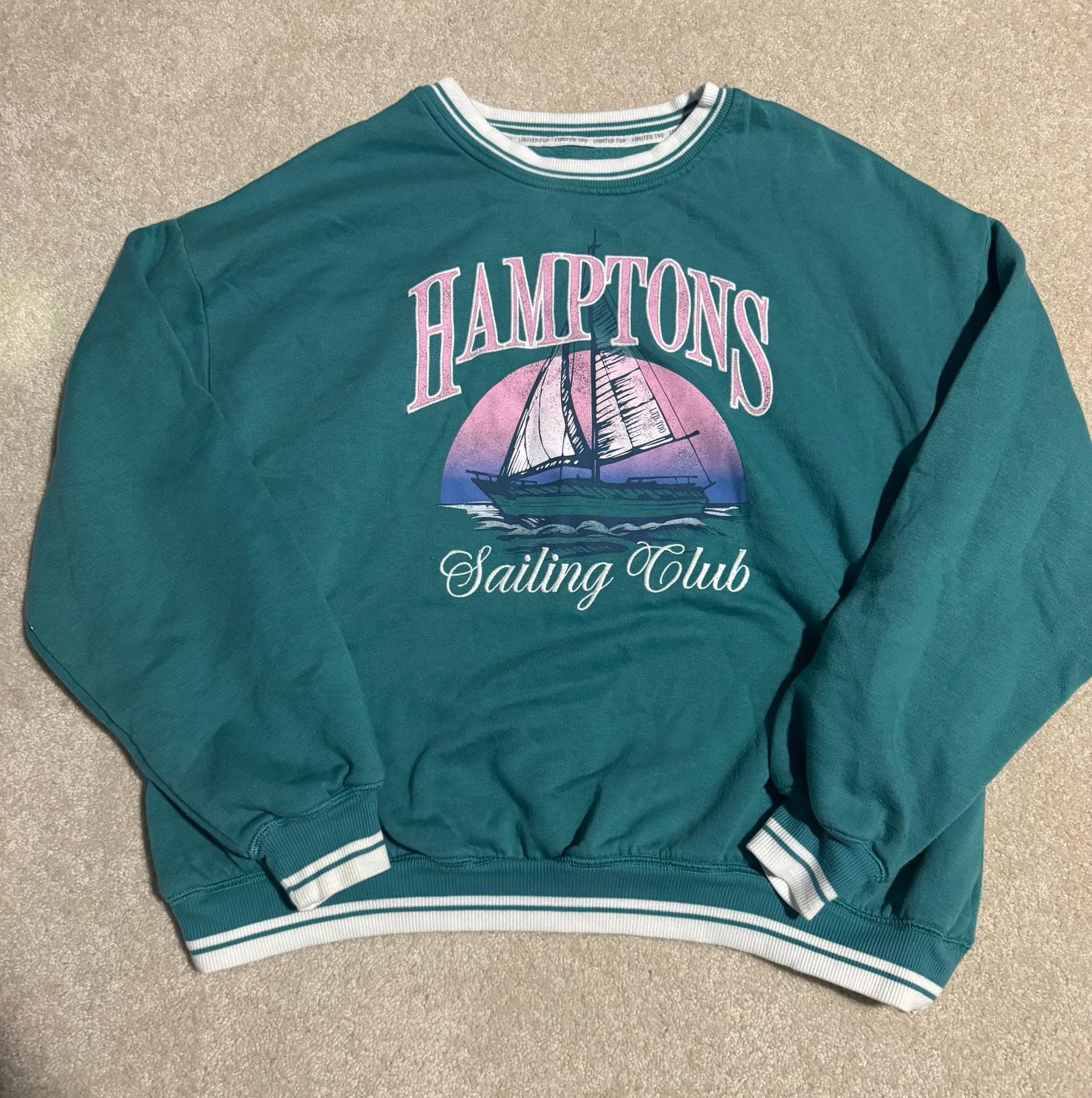 Limited Too Women Hamptons Sailing Club Graphic Sweatshirt Aqua Green 300338J 2