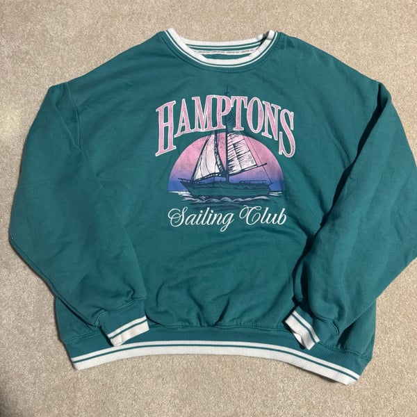 Limited Too Women Hamptons Sailing Club Graphic Sweatshirt Aqua Green 300338J