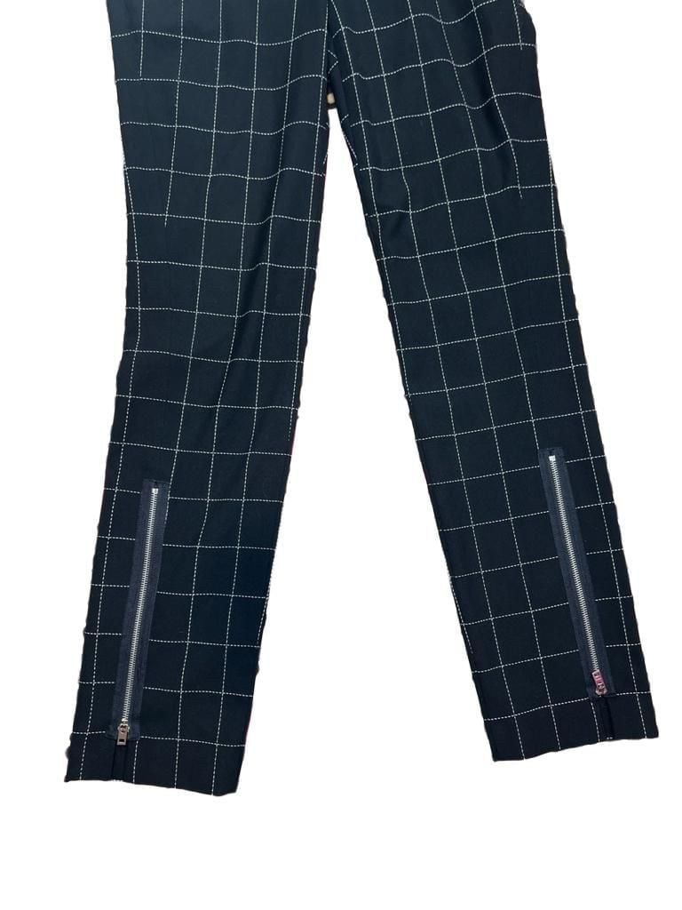 Bebe Black White Windowpane Plaid Ankle Pants with Zip Hems Size 10 4