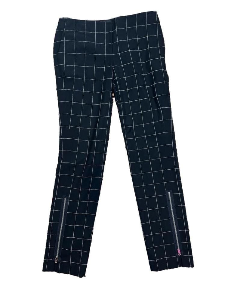 Bebe Black White Windowpane Plaid Ankle Pants with Zip Hems Size 10 3