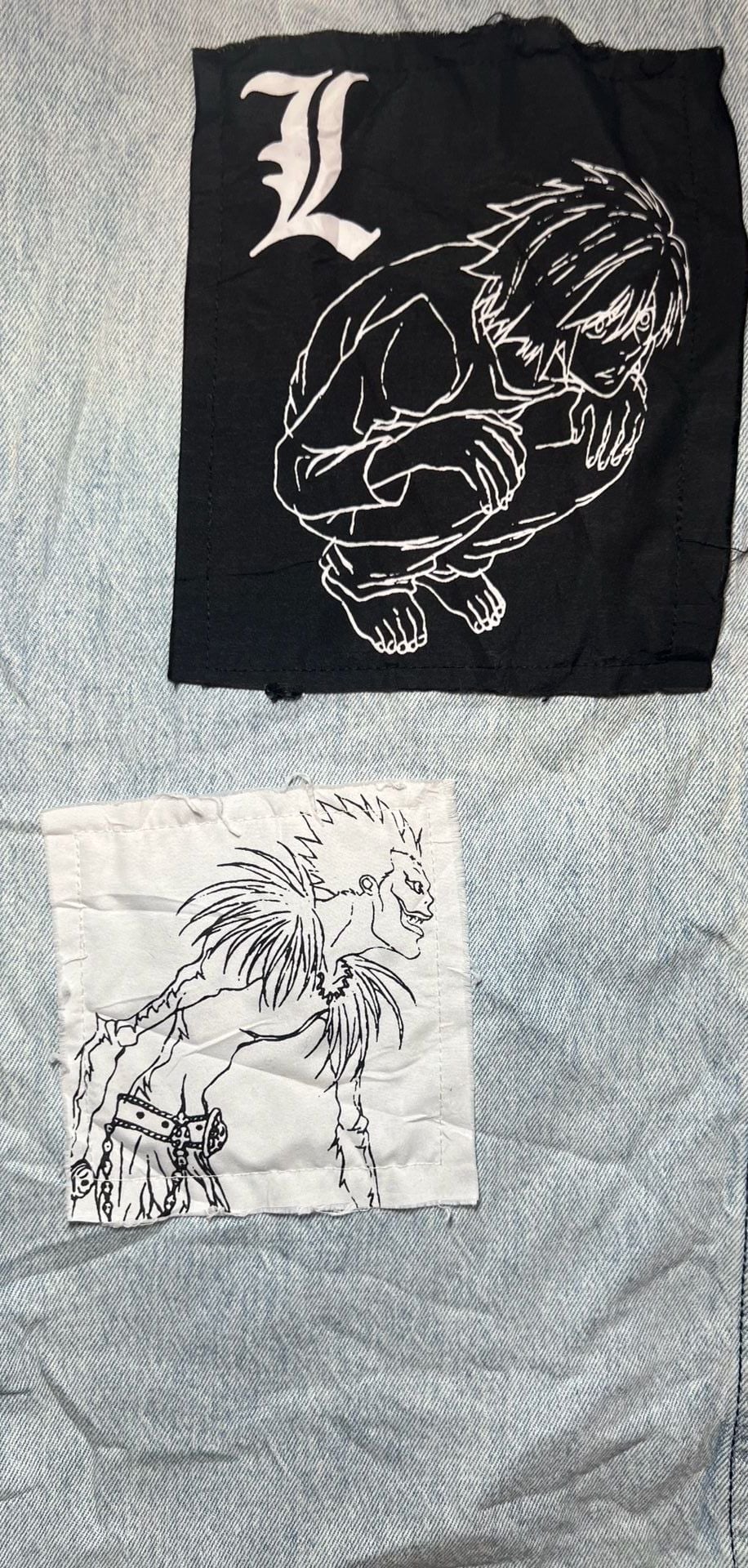 Hot Topic Death Note Custom Patch Wide Leg Light Wash Denim Jeans 3