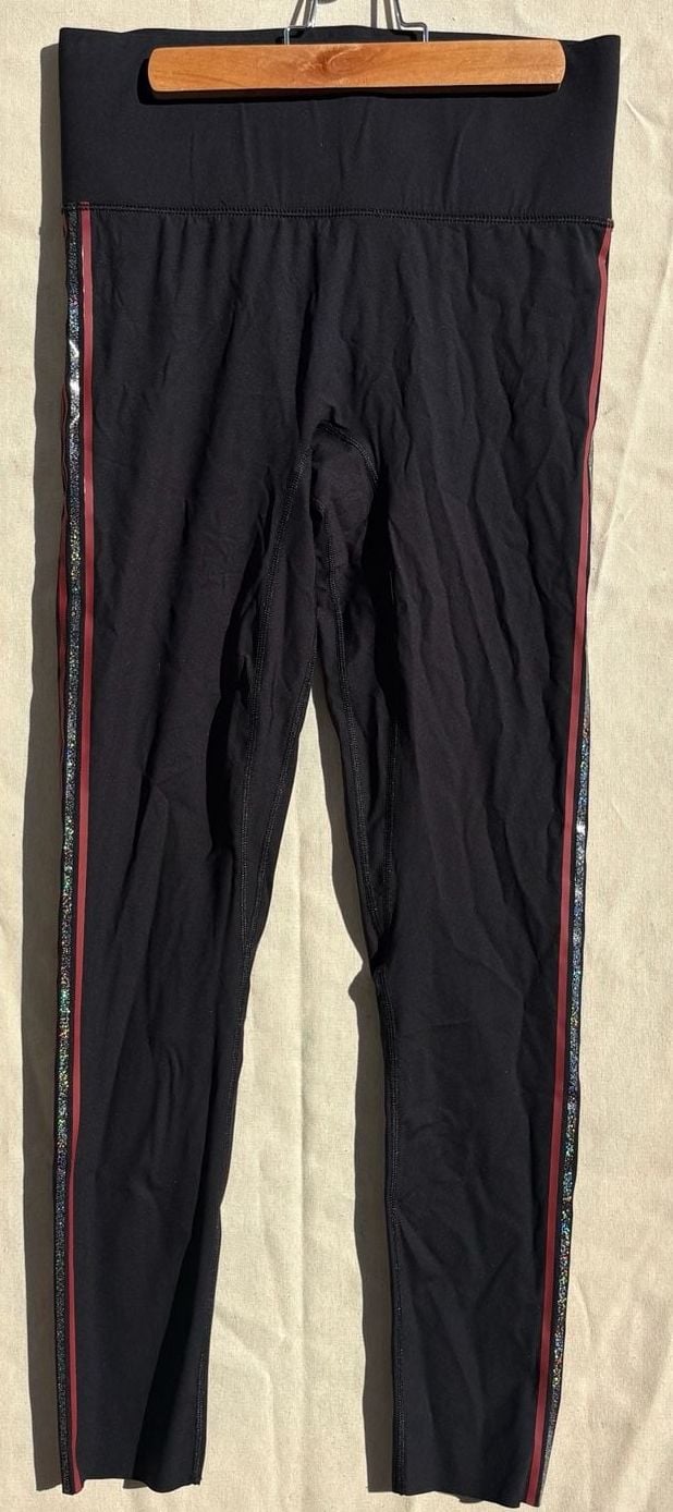 Black Line by Noli Athletic Leggings Black with Side Stripe Size L 4