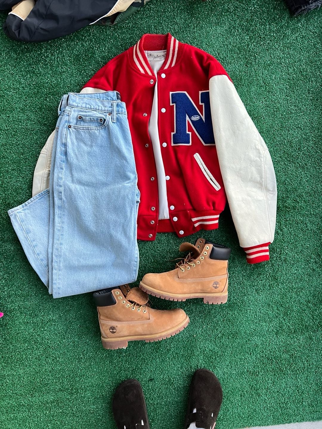 Vintage Holloway Red and White Wool and Leather Varsity Letterman Jacket Size 44 2