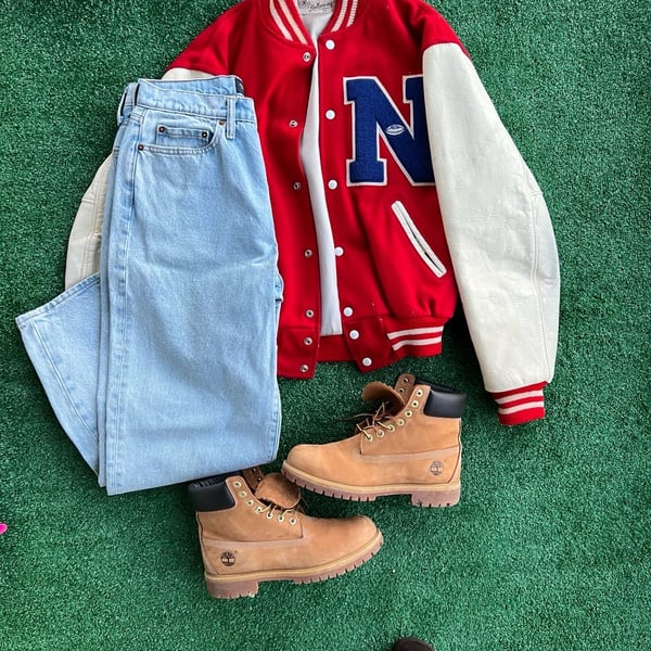 Vintage Holloway Red and White Wool and Leather Varsity Letterman Jacket Size 44