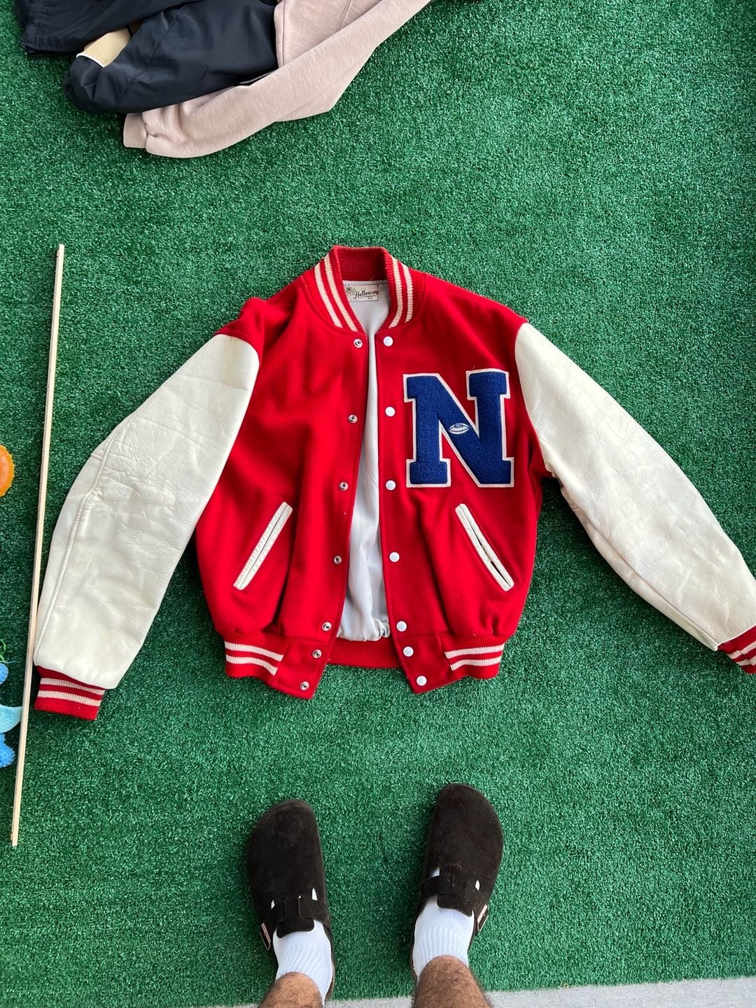 Vintage Holloway Red and White Wool and Leather Varsity Letterman Jacket Size 44 3