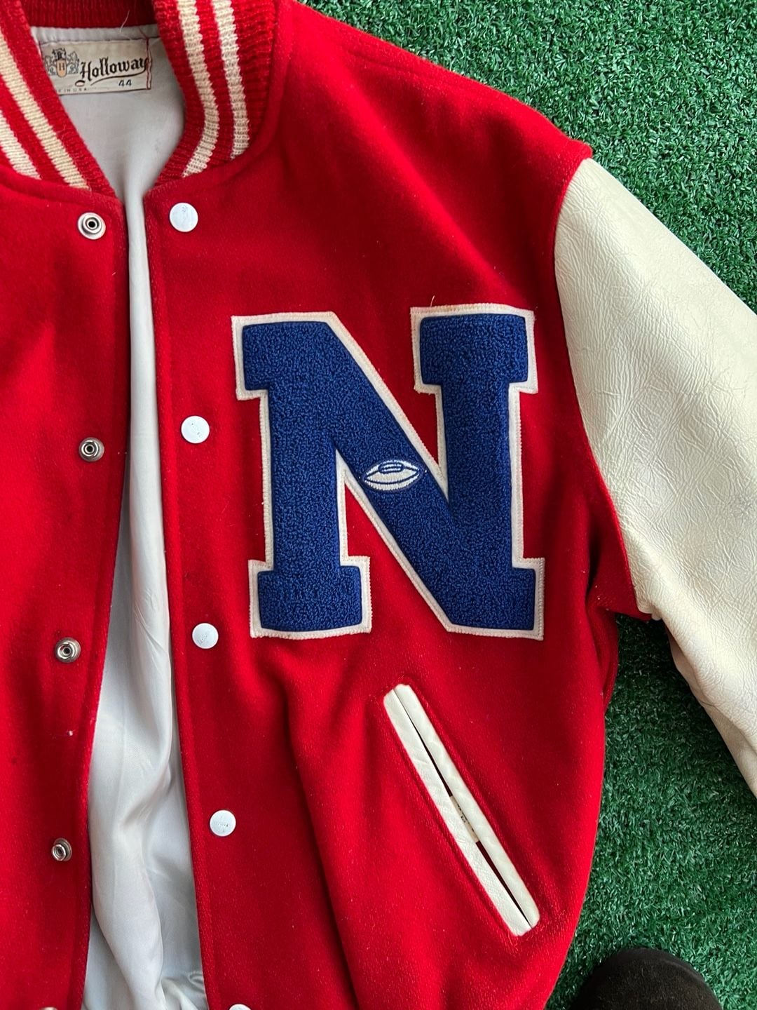 Vintage Holloway Red and White Wool and Leather Varsity Letterman Jacket Size 44 4