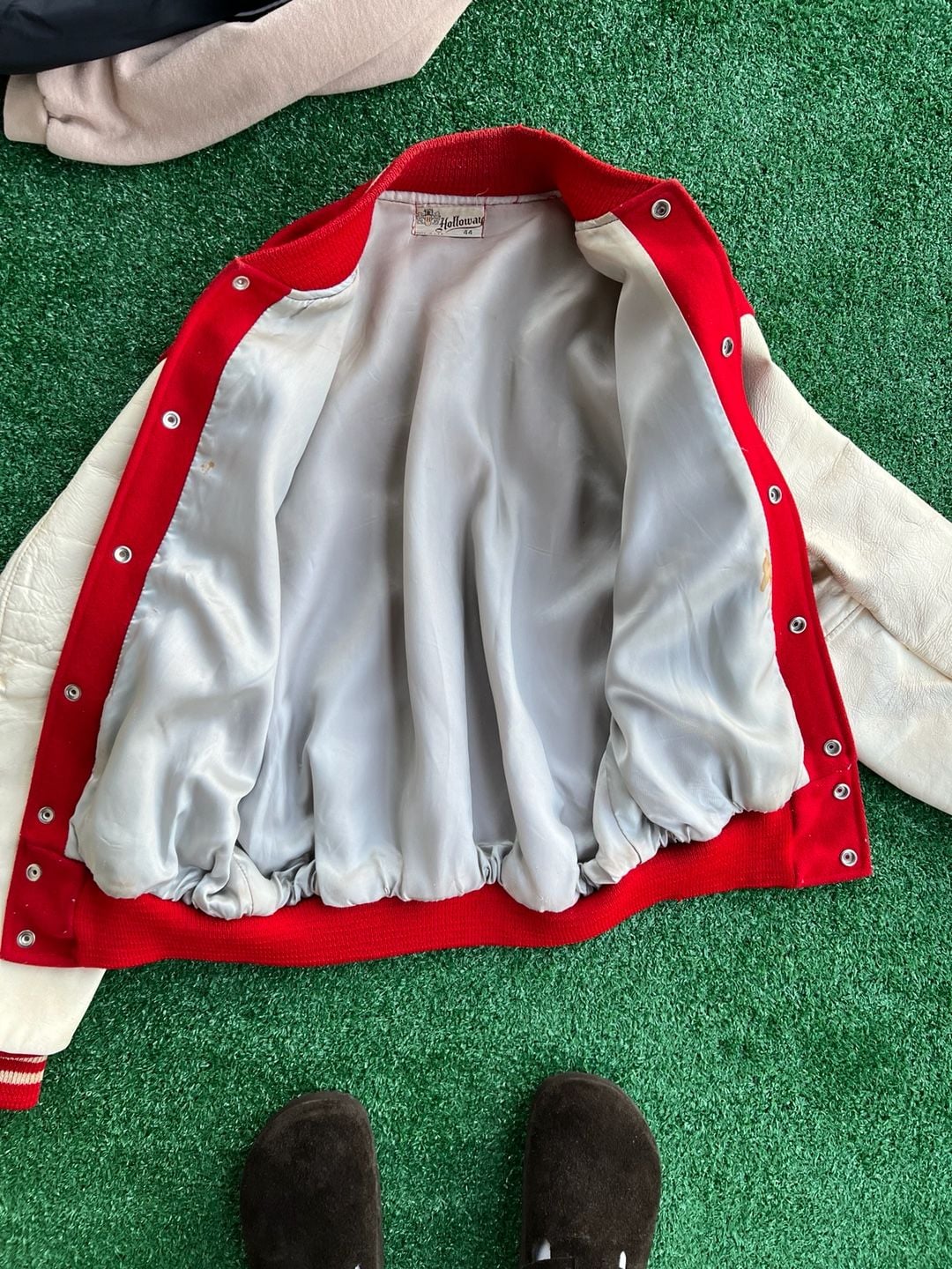 Vintage Holloway Red and White Wool and Leather Varsity Letterman Jacket Size 44 6