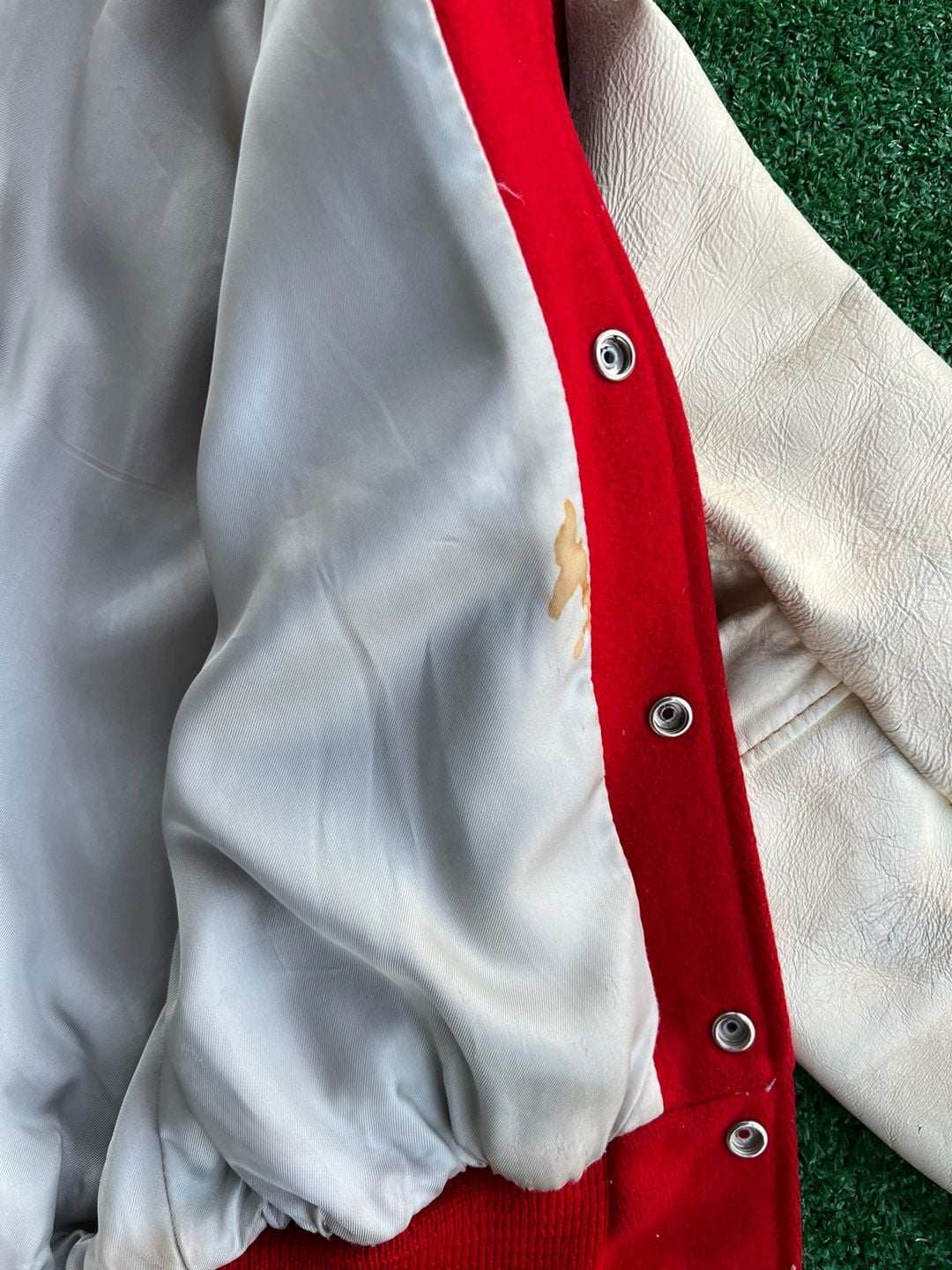Vintage Holloway Red and White Wool and Leather Varsity Letterman Jacket Size 44 7
