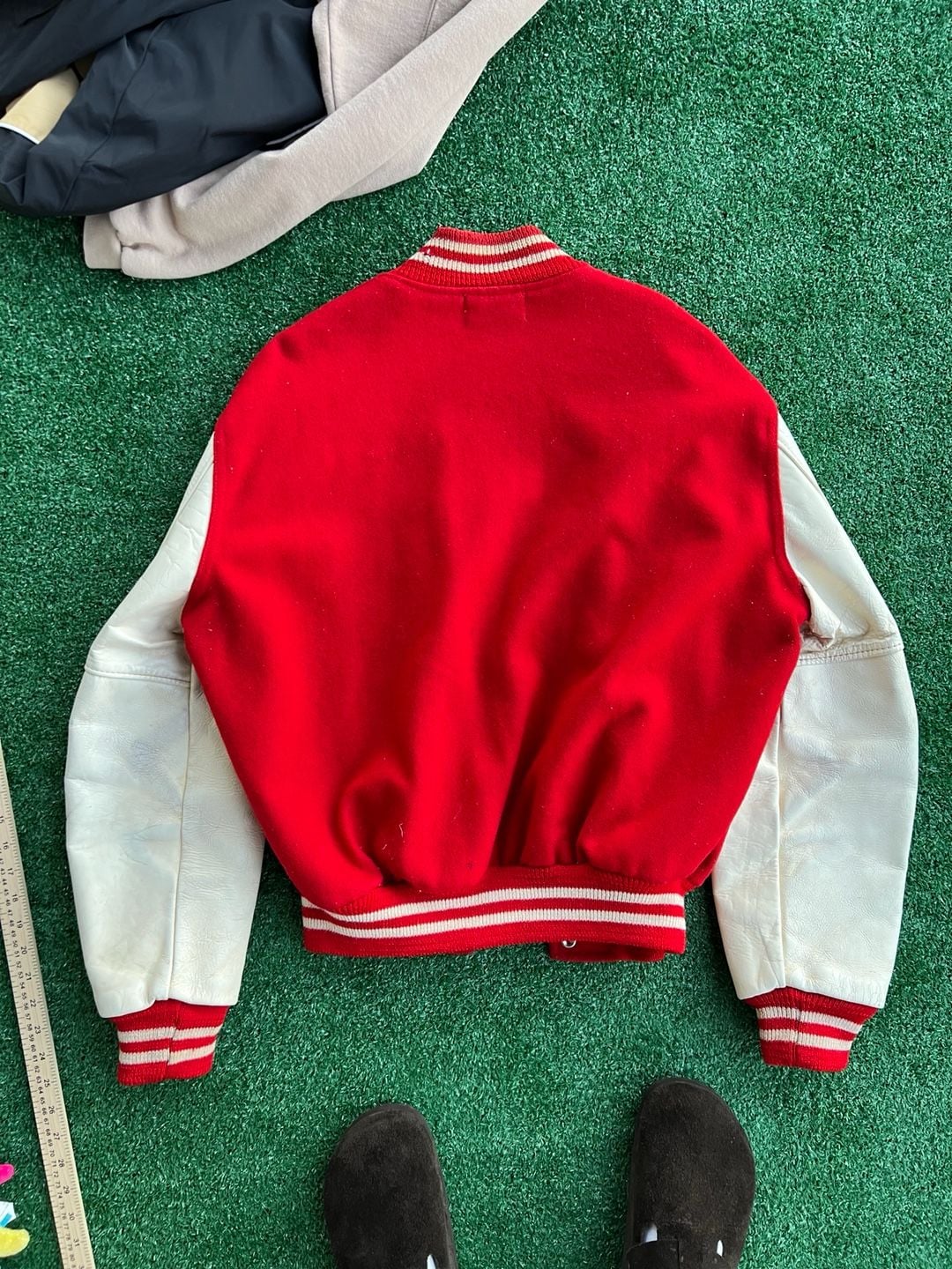 Vintage Holloway Red and White Wool and Leather Varsity Letterman Jacket Size 44 8