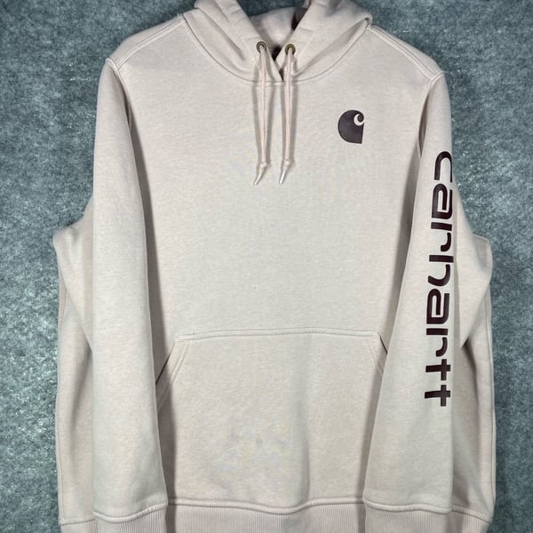 Carhartt Women's Relaxed Fit Midweight Logo Sleeve Hoodie Cream Malt Size 1X