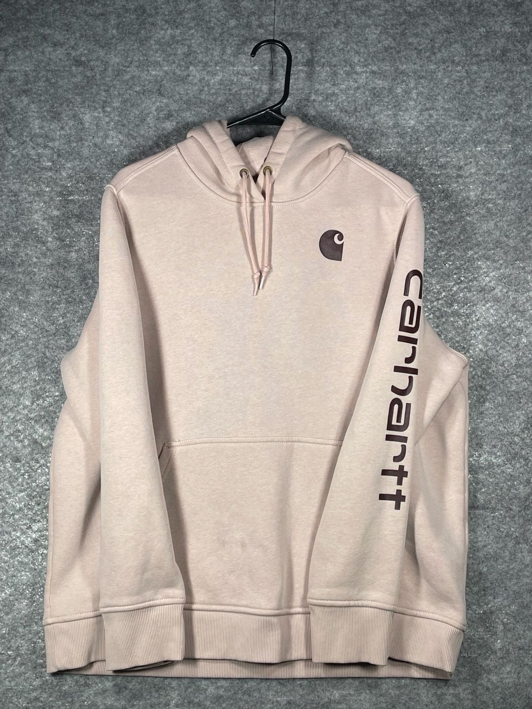 Carhartt Women's Relaxed Fit Midweight Logo Sleeve Hoodie Cream Malt Size 1X 9