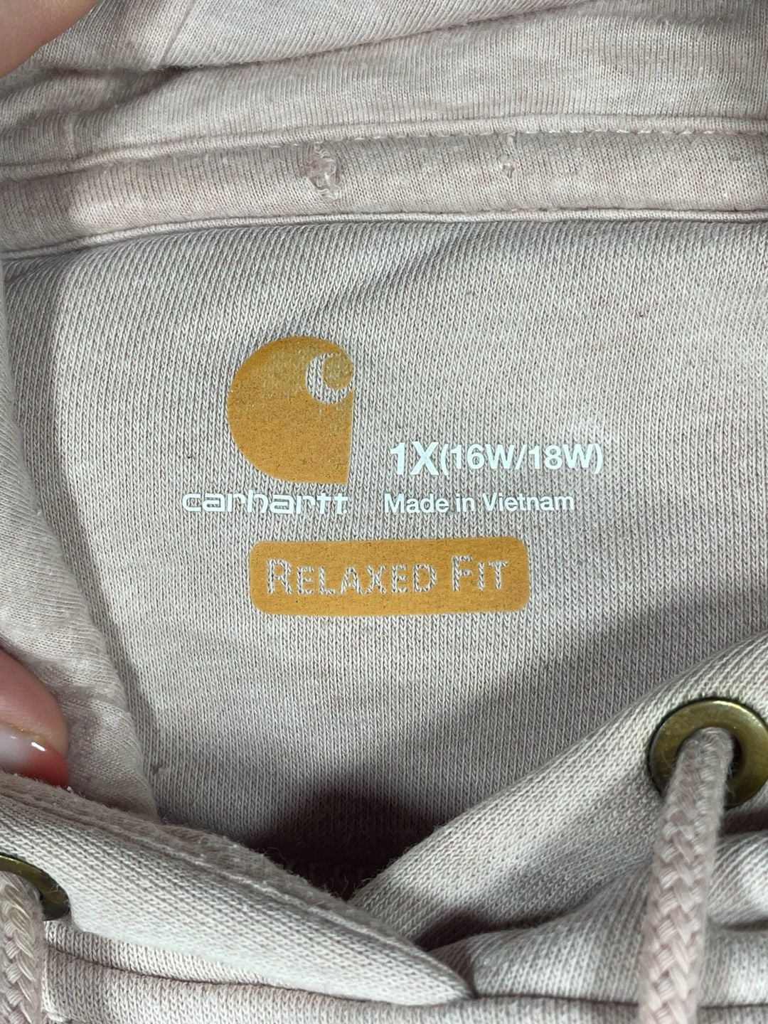 Carhartt Women's Relaxed Fit Midweight Logo Sleeve Hoodie Cream Malt Size 1X 10