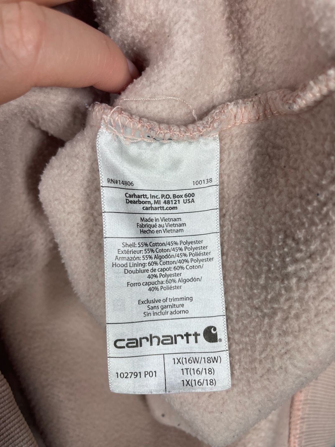 Carhartt Women's Relaxed Fit Midweight Logo Sleeve Hoodie Cream Malt Size 1X 11