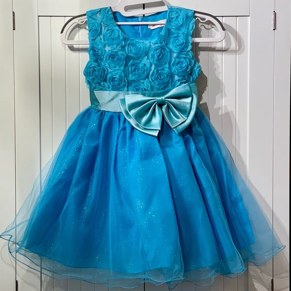 Ai Meng Baby Light Blue Sleeveless Tulle Princess Dress With Rose Bodice And Bow