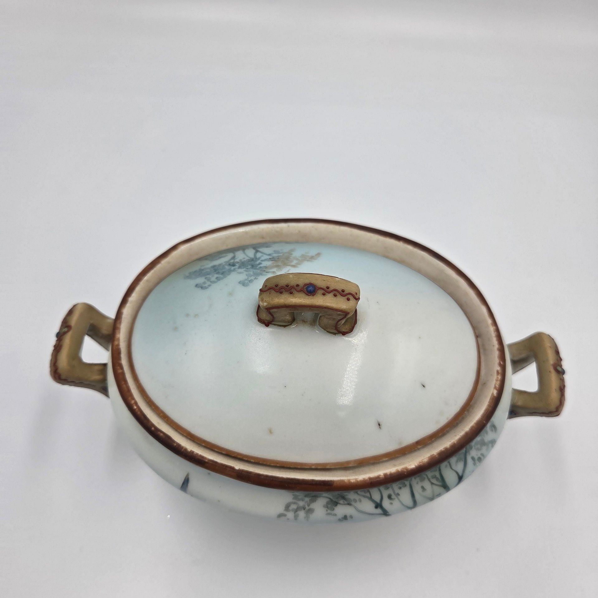 Vintage Nippon Hand Painted Sugar Bowl with Scenic Landscape 7