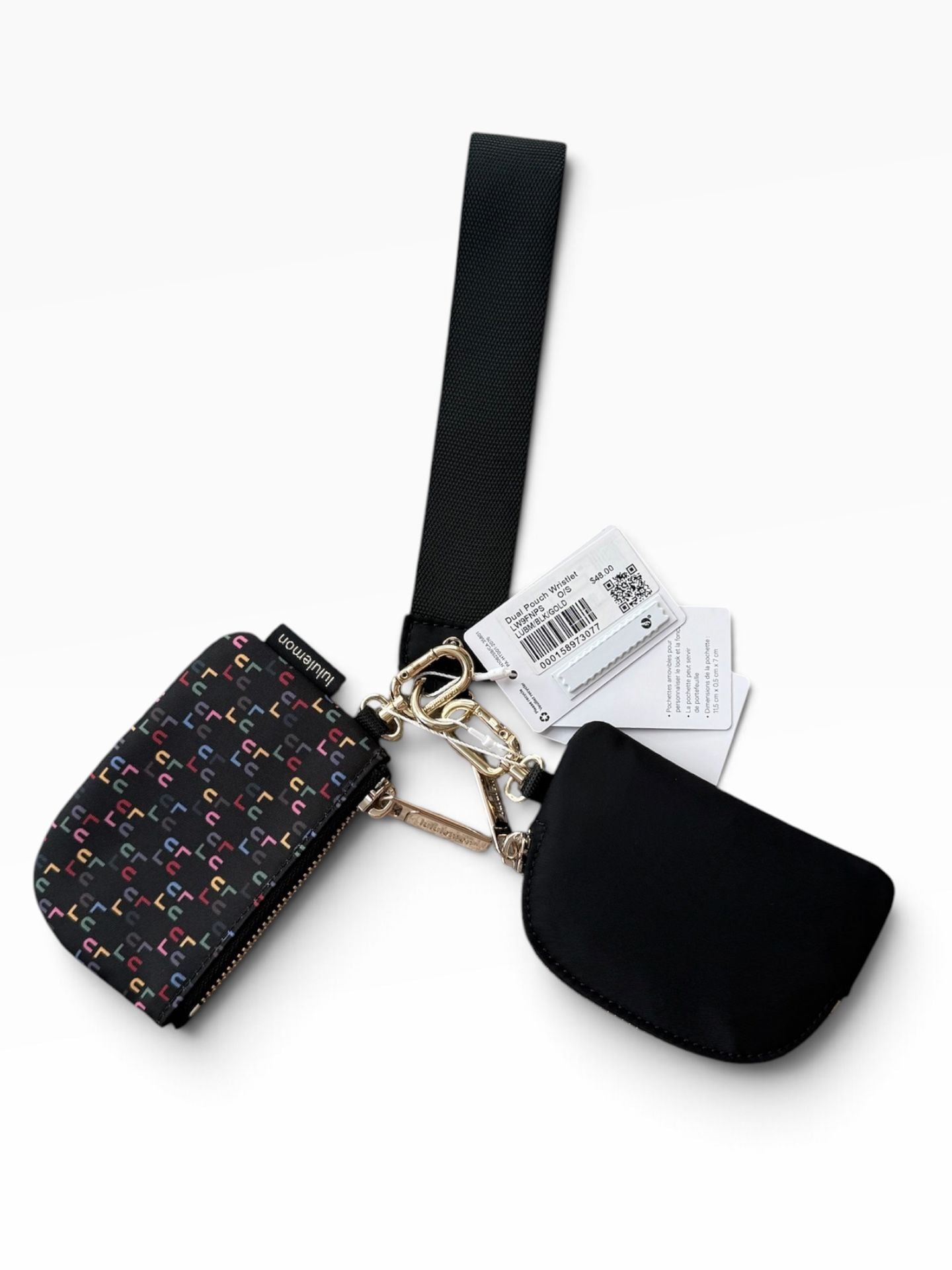 Lululemon Dual Pouch Wristlet Black Multi Wordmark Gold NWT LW9FNPS 2