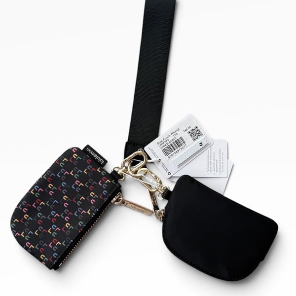 Lululemon Dual Pouch Wristlet Black Multi Wordmark Gold NWT LW9FNPS
