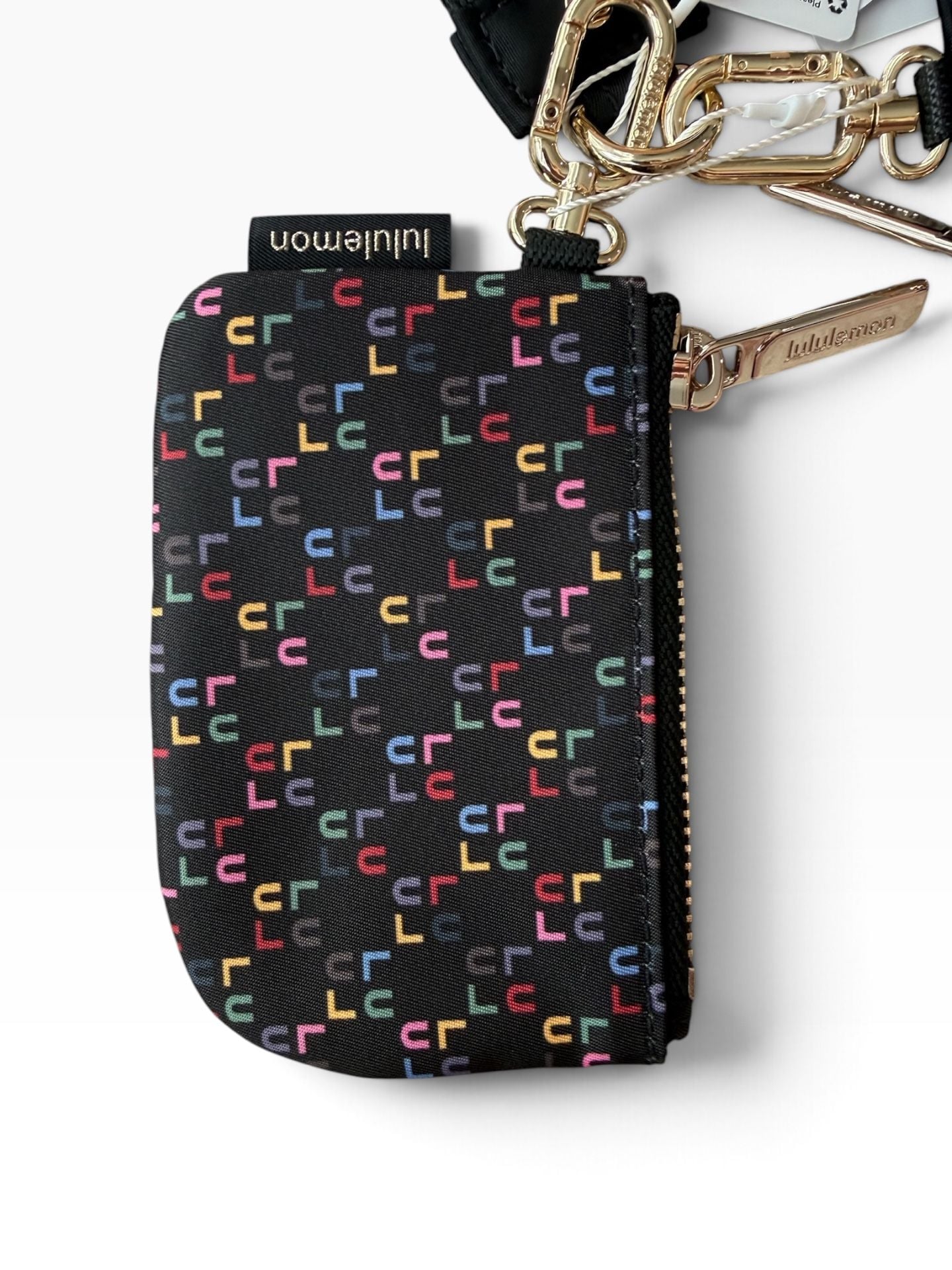 Lululemon Dual Pouch Wristlet Black Multi Wordmark Gold NWT LW9FNPS 4