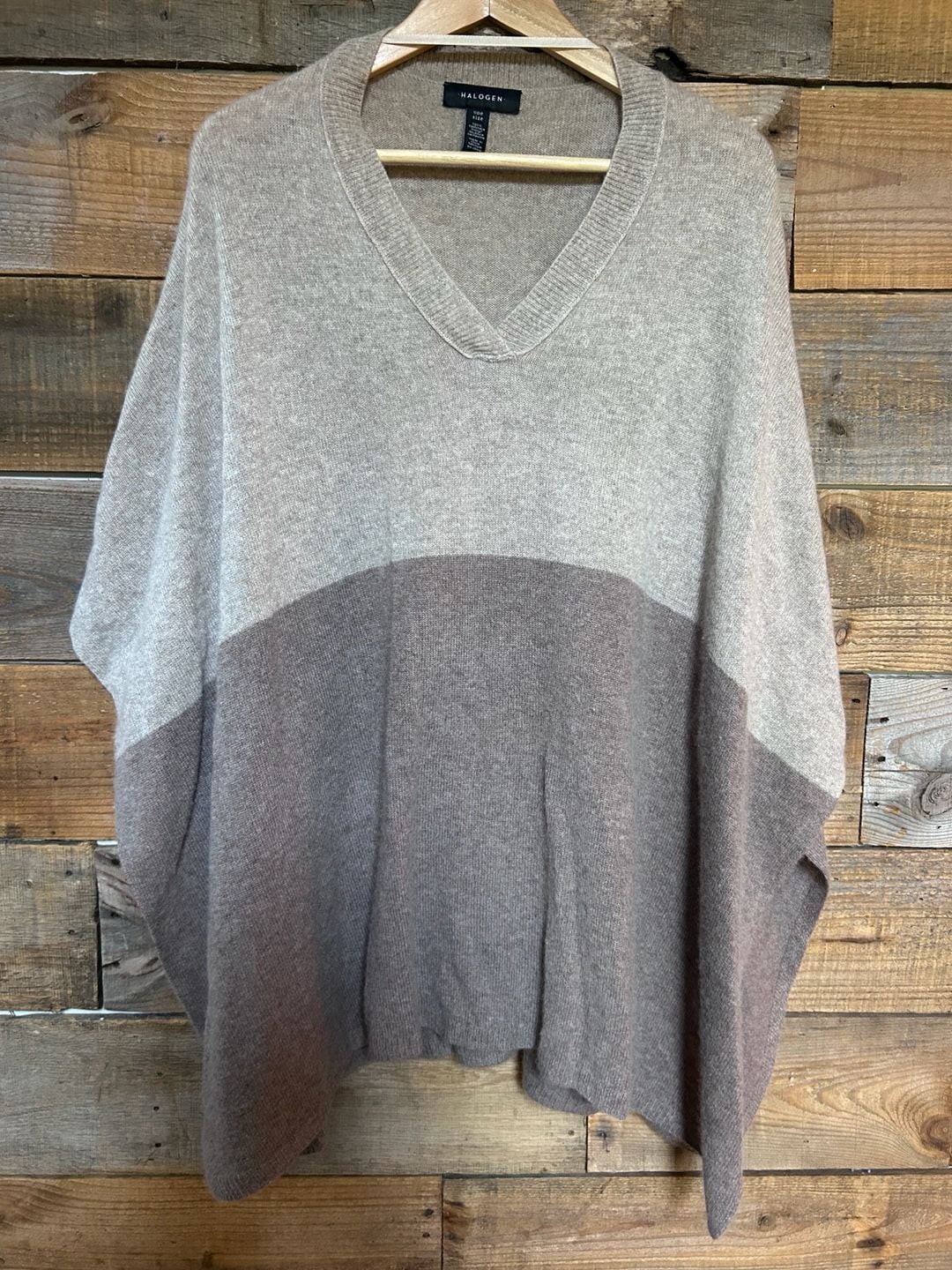 Halogen Colorblock 100% Cashmere Poncho One Size grey 3