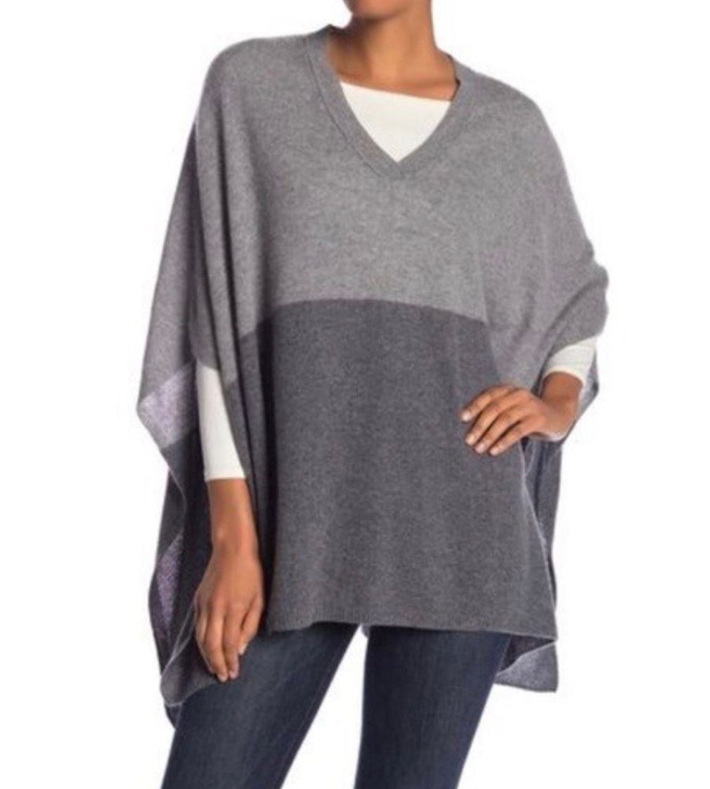 Halogen Colorblock 100% Cashmere Poncho One Size grey 2